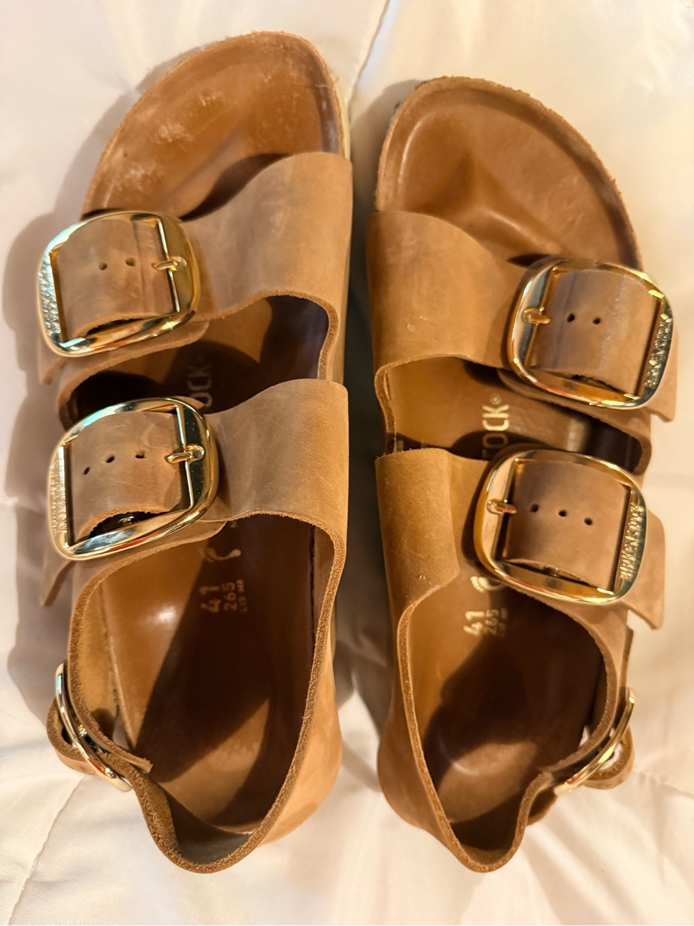 Birkenstock Milano Big Buckle Cognac Leather Sandals EU 41 Gold Buckle Germany